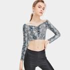 Romwe Snake Print Crop Skinny Tee