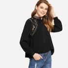 Romwe Solid Contrast Lace Blouse