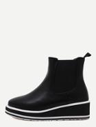 Romwe Black Pu Square Toe Elastic Wedge Boots