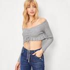 Romwe Drawstring Front Crop Ruffle Sweater