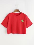 Romwe Cactus Embroidery Crop Tshirt