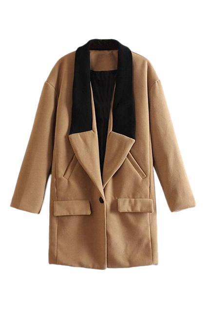 Romwe Lapel Dual-tone Woolen Coat