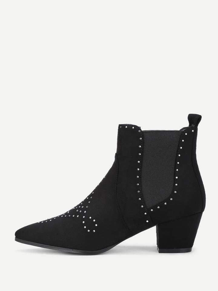 Romwe Rhinestone Detail Chelsea Boots