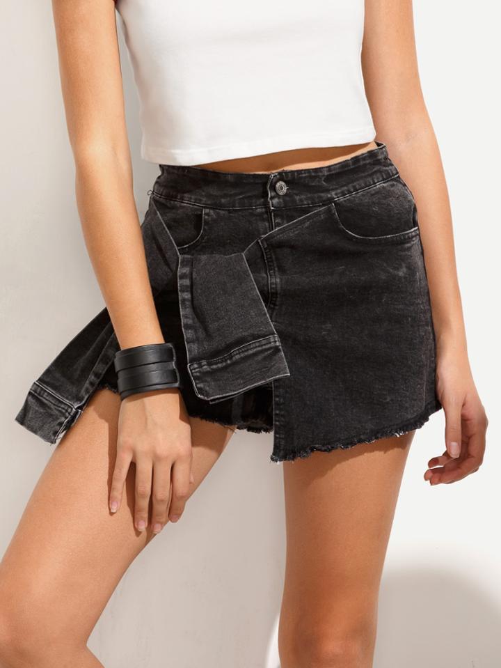 Romwe Grey Knotted Raw Hem Denim Shorts