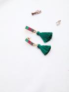 Romwe Green Tassel Drop Earrings