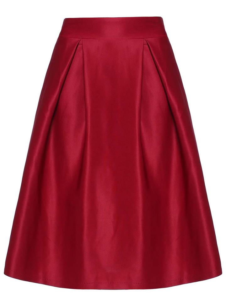 Romwe Flouncing Midi Wine Red Skirt