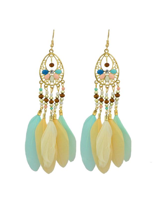 Romwe Colorful Exotic Feather Earrings