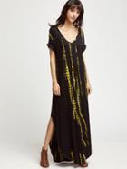 Romwe Tie Dye Print Roll Cuff Dolphin Hem Dress