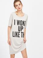 Romwe Grey Slogan Print Night Dress