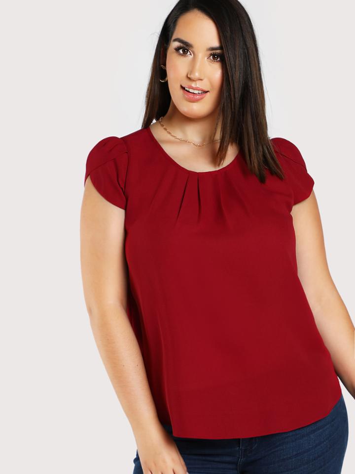 Romwe Tulip Sleeve Pleated Neck Top