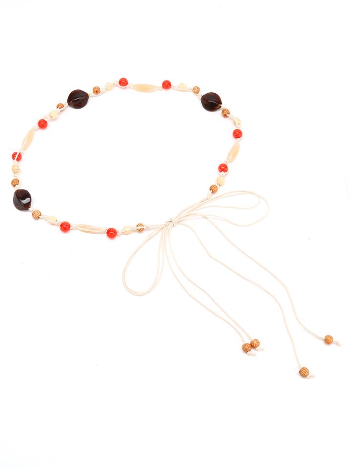 Romwe Beaded Tie Front Woven Waist Belt