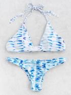 Romwe Tie Dye Braided Strap Bikini Set