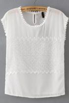 Romwe Lace Insert White Tank Top