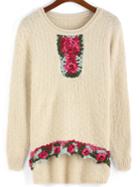 Romwe Crochet High Low Apricot Sweater