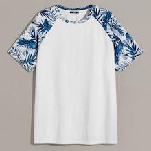 Romwe Guys Jungle Leaf Raglan Sleeve Tee