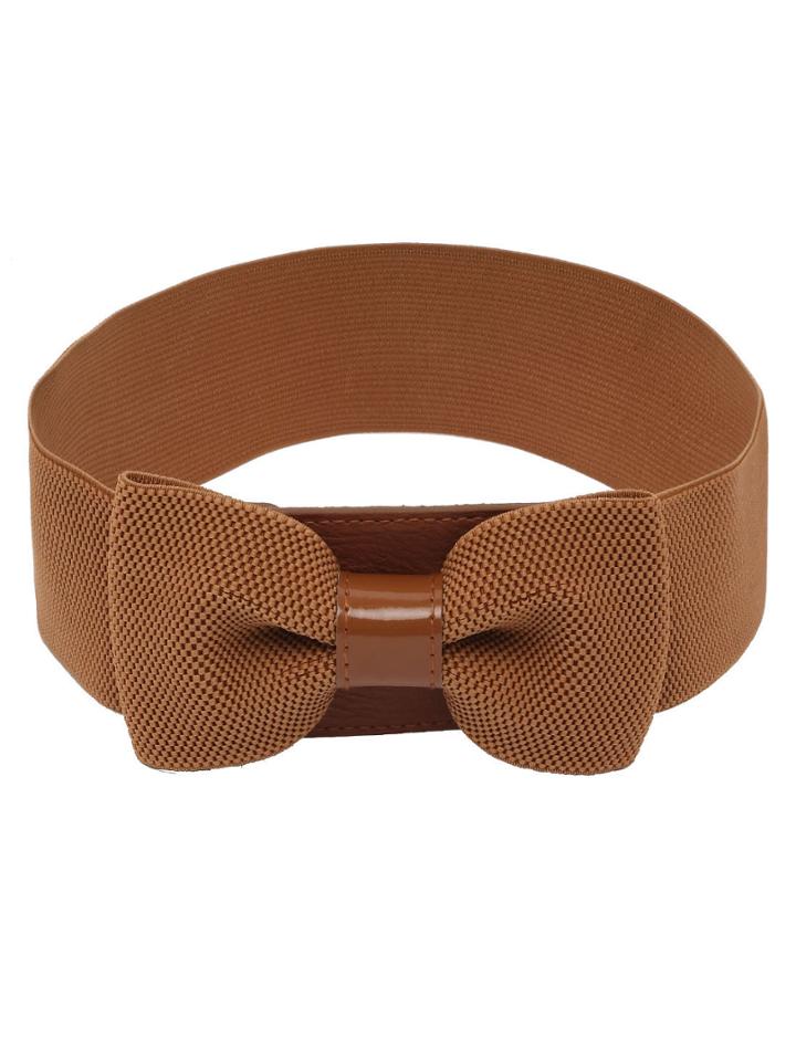 Romwe Bow Front Tan Wide Elastic Belt