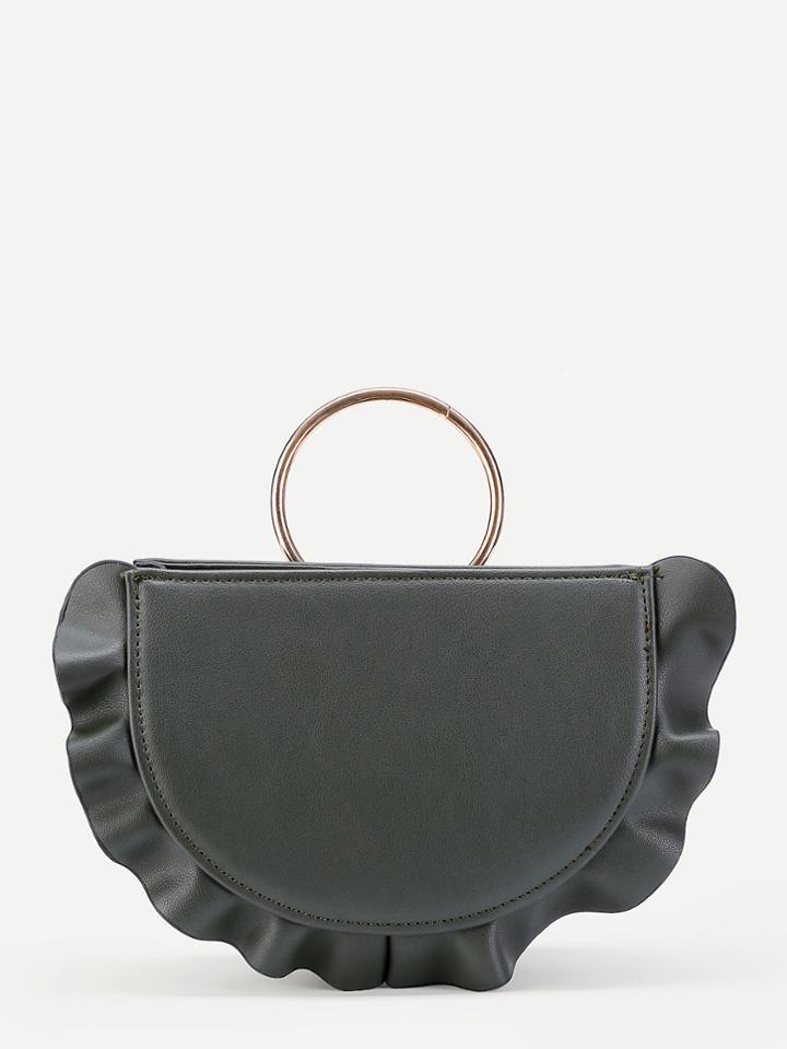 Romwe Ruffle Trim Ring Handle Pu Shoulder Bag