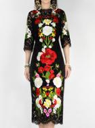 Romwe Black Round Neck Length Sleeve Embroidered Lace Dress