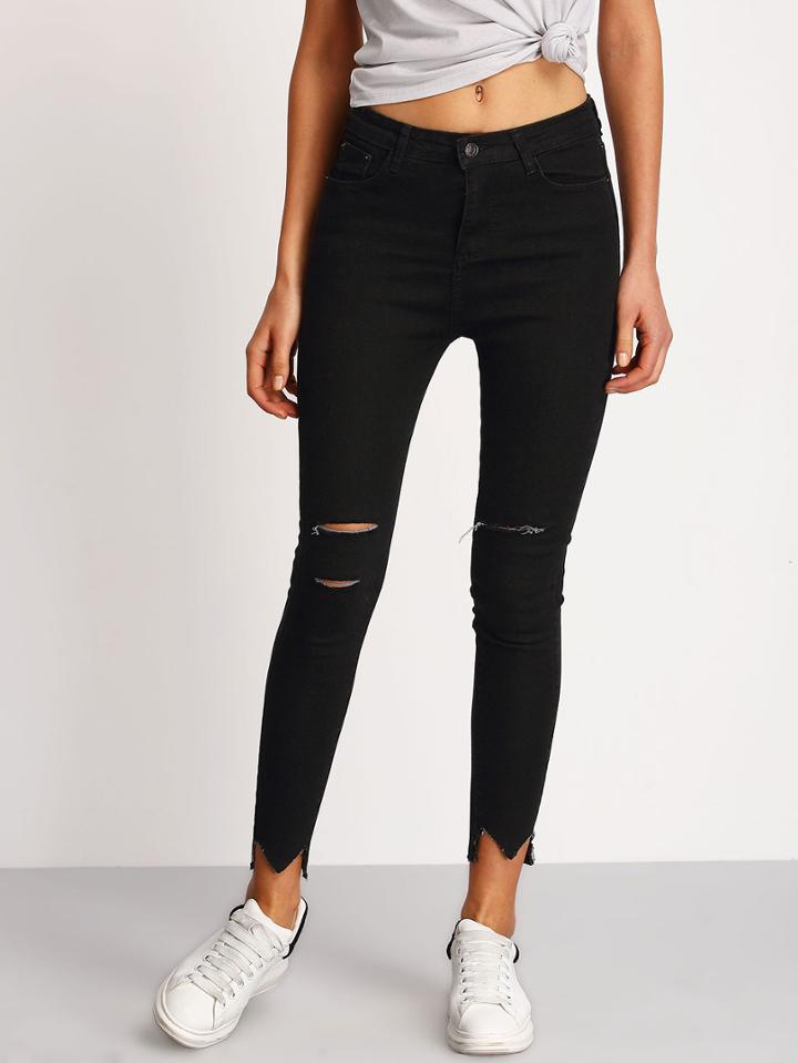 Romwe Black Ripped Denim Pant