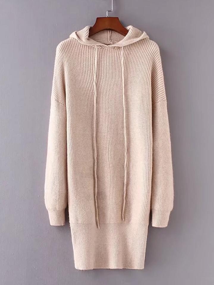 Romwe Rib Knit Longline Hooded Sweater