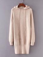 Romwe Rib Knit Longline Hooded Sweater