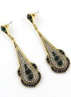 Romwe Green Gold Diamond Drop Earrings