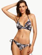 Romwe White Tropical Print Wide Band Bikini Set