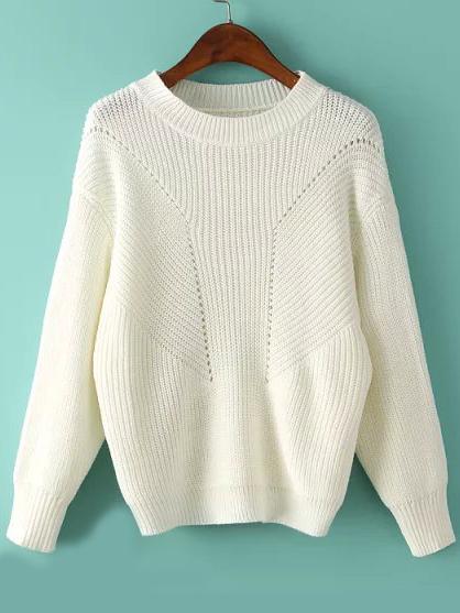 Romwe Open-knit Loose Beige Sweater