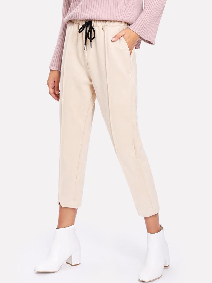 Romwe Drawstring Waist Seam Detail Pants