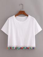 Romwe White Contrast Fringe T-shirt
