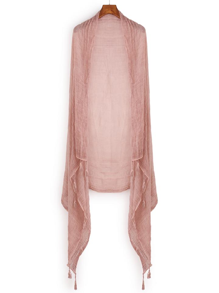 Romwe Pink Tassel Trim Voile Scarf
