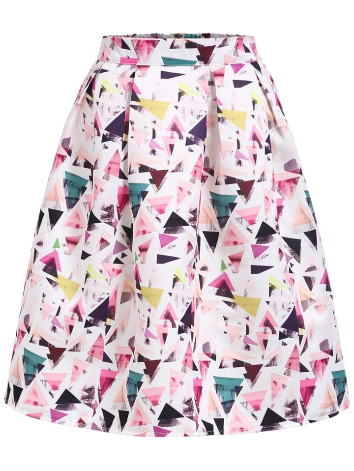 Romwe With Zipper Geometric Print Flare Skirt