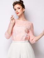 Romwe Round Neck Embroidered Organza Top