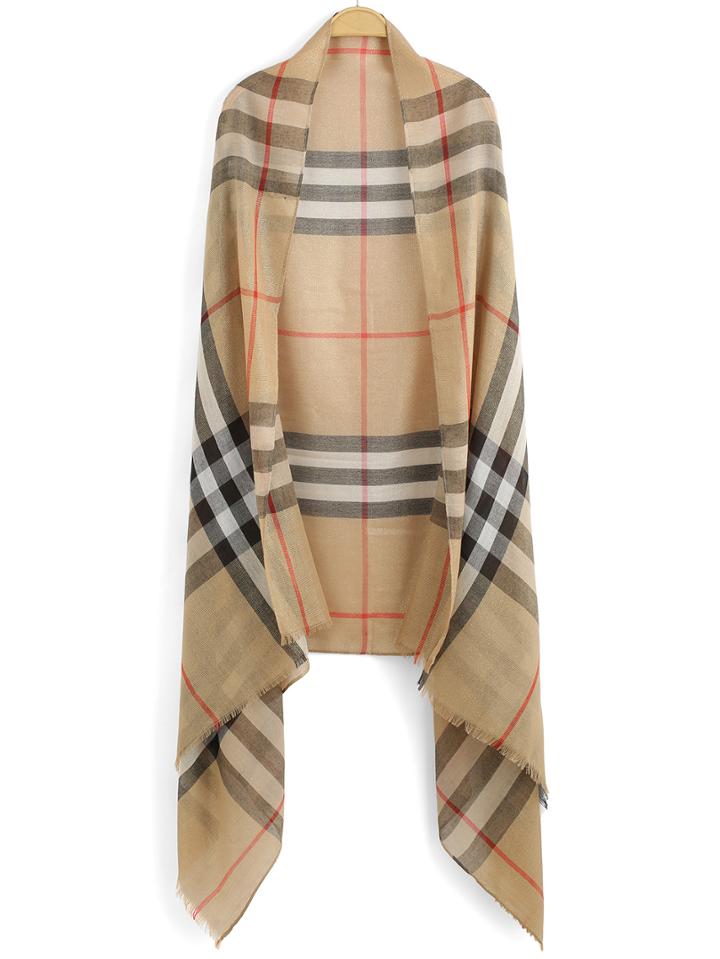 Romwe Checkered Fringe Pale Khaki Scarf