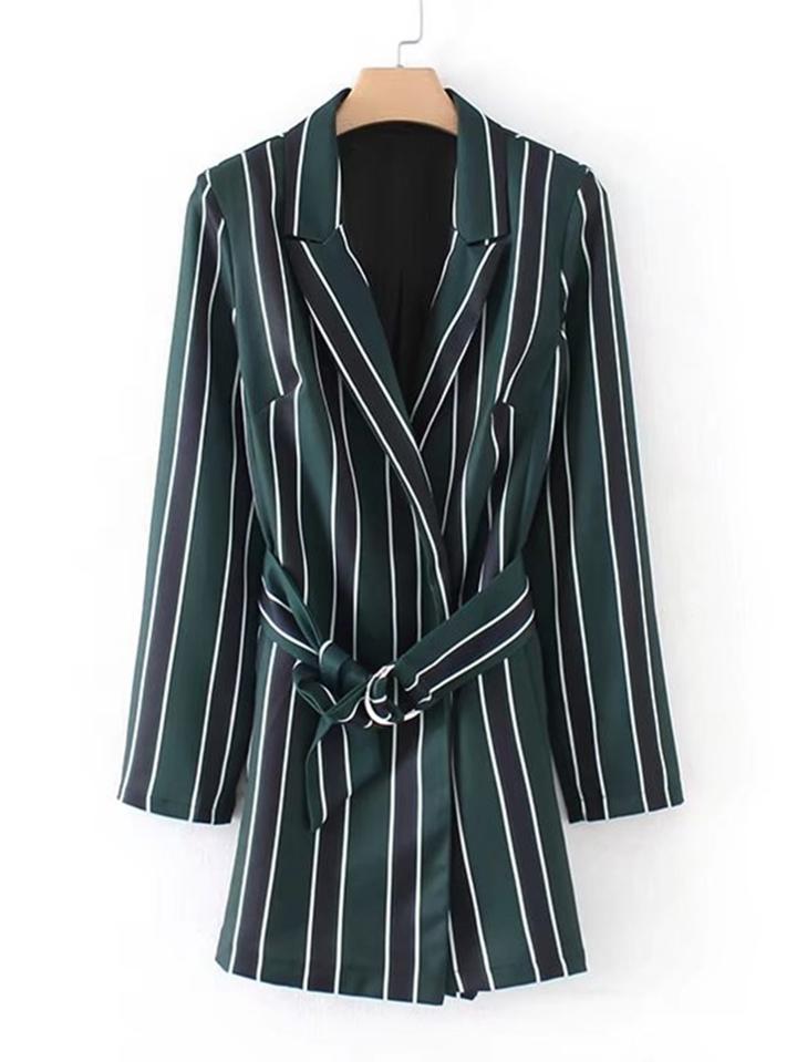 Romwe Striped Blazer Romper With Belt