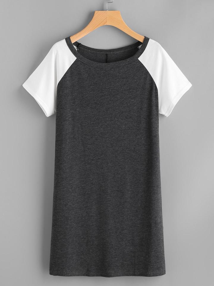 Romwe Contrast Raglan Sleeve Slub Tee Dress