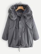 Romwe Contrast Faux Fur Hooded Parka Coat