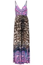 Romwe Spaghetti Strap Leopard Coffee Maxi Dress