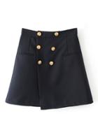 Romwe Double Breasted Wrap Skirt