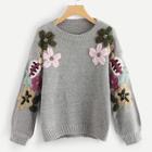 Romwe Contrast Flower Rib Trim Jumper