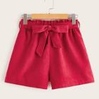 Romwe Belted Paperbag Waist Shorts