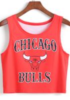 Romwe Red Chicago Bulls Print Tank Top