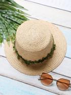 Romwe Khaki Contrast Leaf Trim Straw Hat