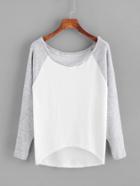 Romwe Contrast Raglan Sleeve Dip Hem Knit Sweater