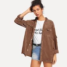 Romwe Pocket Detail Single Breasted Solid  Corduroy Coat