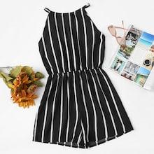 Romwe Vertical-striped Halter Romper