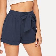 Romwe Elastic Waist Cuffed Shorts With Belt