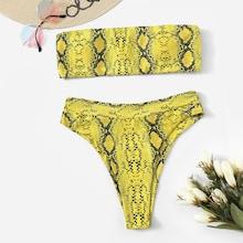 Romwe Snake Print Bandeau With High Cut Bikini