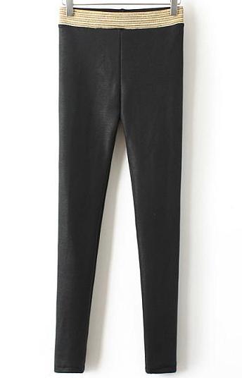 Romwe Contrast Pu Leather Elastic Legging