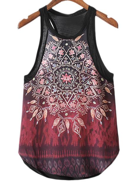 Romwe Multicolor Round Neck Kaleidoscope Print Tank Top